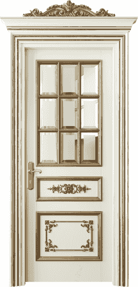 Дверь межкомнатная 6512 БМБЗА САТ Ф. Цвет Бук молочно-белый золотой антик. Материал Массив бука эмаль с патиной золото античное. Коллекция Imperial. Картинка.