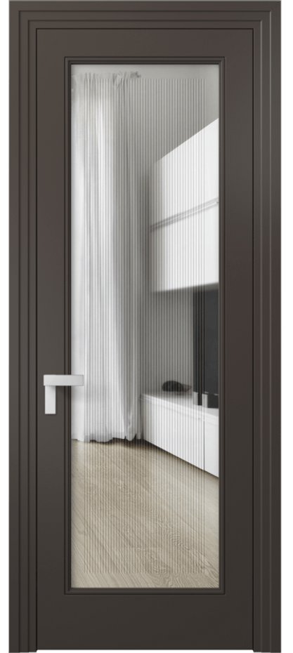 Межкомнатная дверь Рокка 8300 Матовый антрацит Прозрачное стекло с гравировкой "Каннелюры", триплекс Цена 75174 ₽ | Volhovec