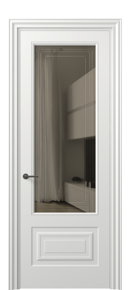 Межкомнатная дверь Mascot 8442 Матовый светло-серый Прозрачное бронзовое стекло с гравировкой "Грани", триплекс Цена 65999 ₽ | Volhovec