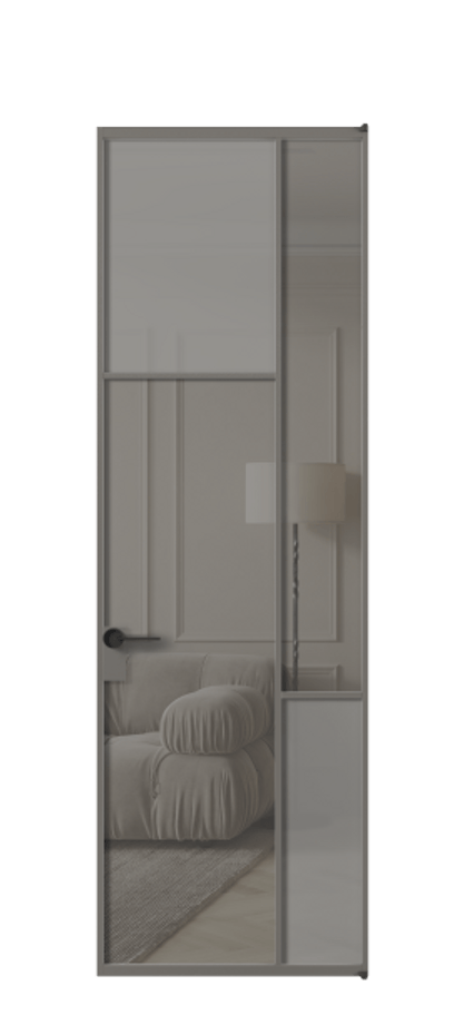 Межкомнатная дверь Мозаик АЛПЛ041.10 Алюминий классический серый Сатинированное серое стекло, триплекс, 6 мм + Прозрачное серое стекло, триплекс Цена 165870 ₽ | Volhovec