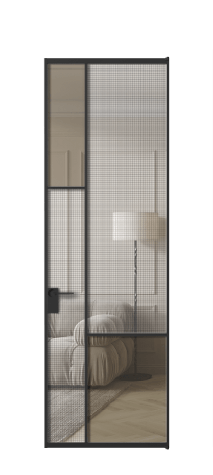 Межкомнатная дверь Mosaic АЛПЛ041.13 Алюминий Черный Mesh silver + Бронза прозрачное триплекс Цена 156790 ₽ | Volhovec