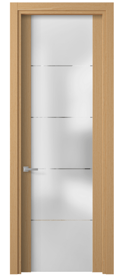 Межкомнатная дверь Planum 4114 Дуб песочный матовый Сатинированное стекло с гравировкой «КВАДРО», триплекс Цена 80199 ₽ | Volhovec