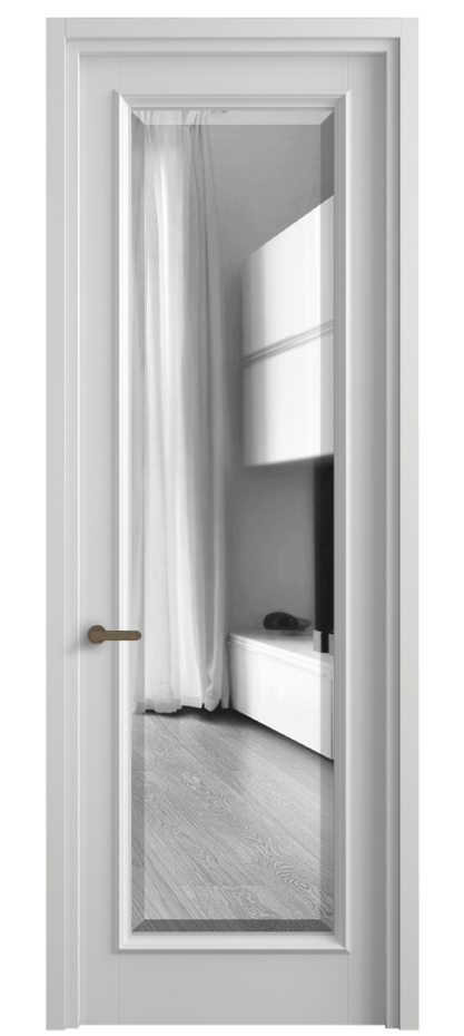 Межкомнатная дверь Шарм 6702 Матовый белоснежный Двустороннее зеркало с фацетом, триплекс Цена 100899 ₽ | Volhovec