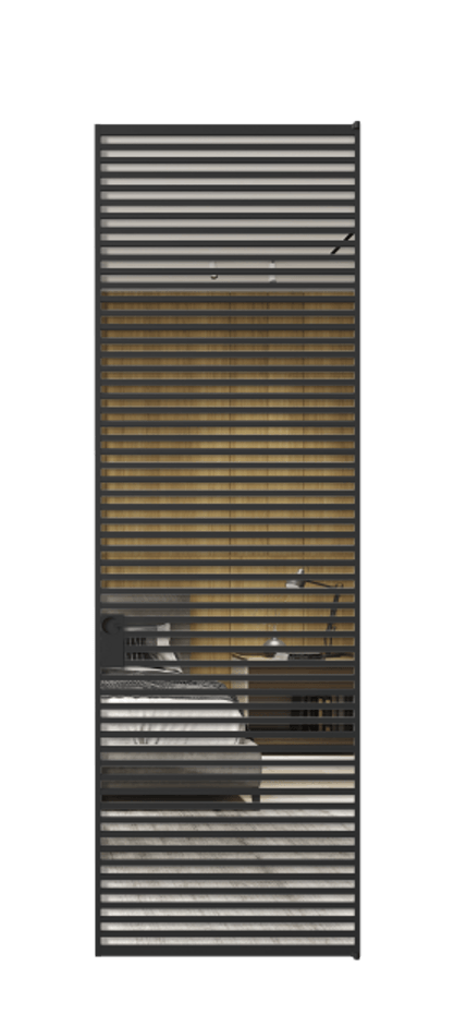 Алюминиевая дверь АЛПЛ040.07 Алюминий Черный Двустороннее зеркало, триплекс , триплекс 6 мм Цена 177520  | Volhovec