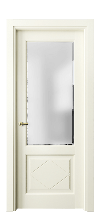 Межкомнатная дверь Toscana Rombo 6342 Бук молочно-белый Сатинированное стекло с фацетом Цена 93799 ₽ | Volhovec