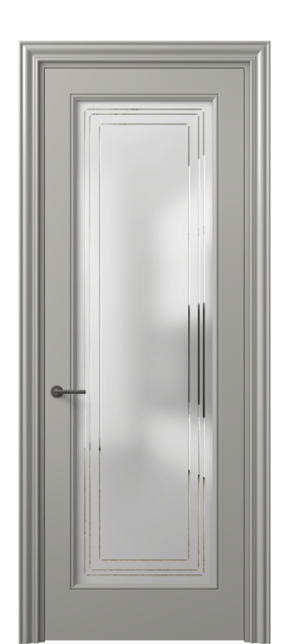 Межкомнатная дверь Маскот 8400 Матовый нейтральный серый Сатинированное стекло с гравировкой "Грани", триплекс Цена 66824 ₽ | Volhovec