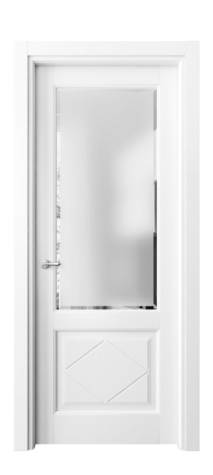 Межкомнатная дверь Toscana Rombo 6342 Бук белоснежный Сатинированное стекло с фацетом Цена 4890 AZE | Volhovec