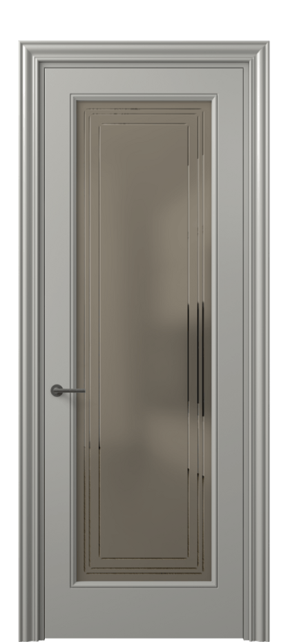 Межкомнатная дверь Маскот 8400 Матовый нейтральный серый Сатинированное бронзовое стекло с гравировкой "Грани", триплекс Цена 66824 ₽ | Volhovec