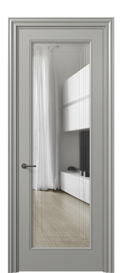 Межкомнатная дверь Маскот 8400 Матовый нейтральный серый Прозрачное стекло с гравировкой "Грани", триплекс Цена 66824 ₽ | Volhovec