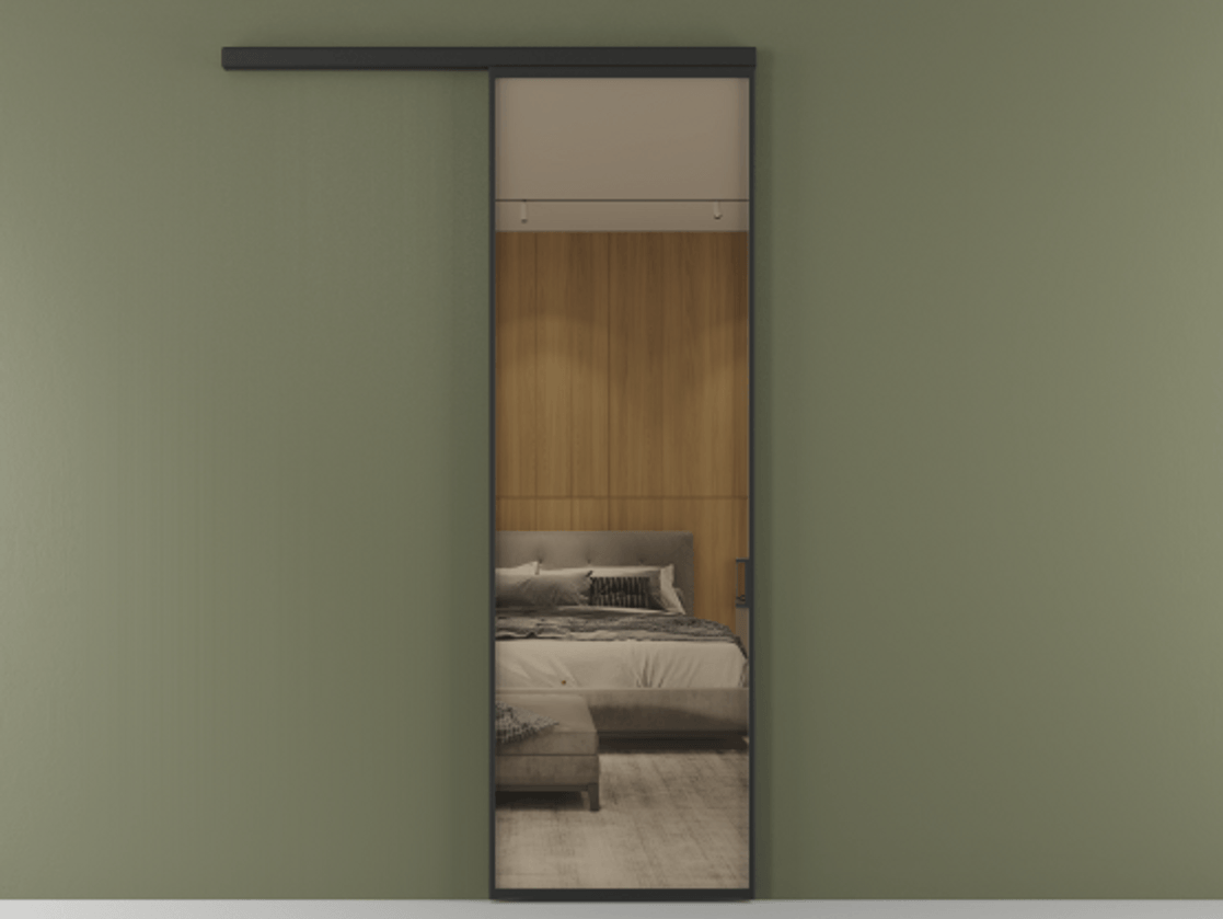 Перегородка Формато вдоль стены 1 створка АЛПР 040.01 Алюминий Черный Рефлективное бронзовое стекло "Стопсол", калёное Цена 119000 ₽  | Volhovec