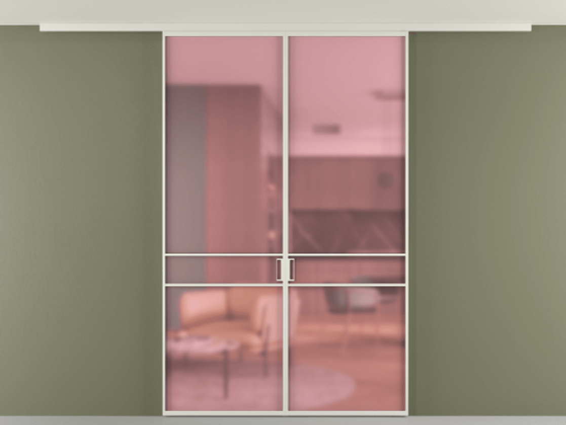 Перегородка Формато вдоль стены на потолок 2 створки АЛПР 040.02 Алюминий Белый Сатинированное розовое стекло, триплекс Цена 179575 ₽ | Volhovec