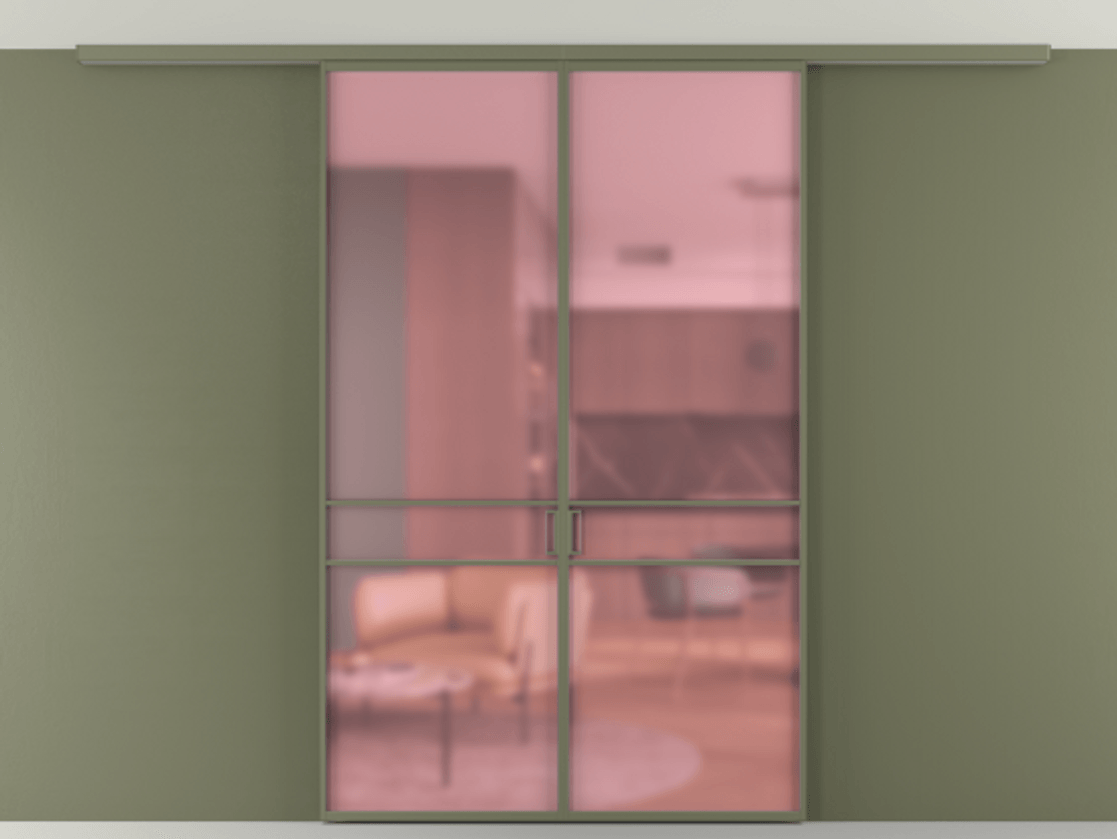 Перегородка Formato вдоль стены на потолок 2 створки АЛПР 040.02 Алюминий оливковый тёмный Сатинированное розовое стекло, триплекс Цена 194876 ₽ | Volhovec