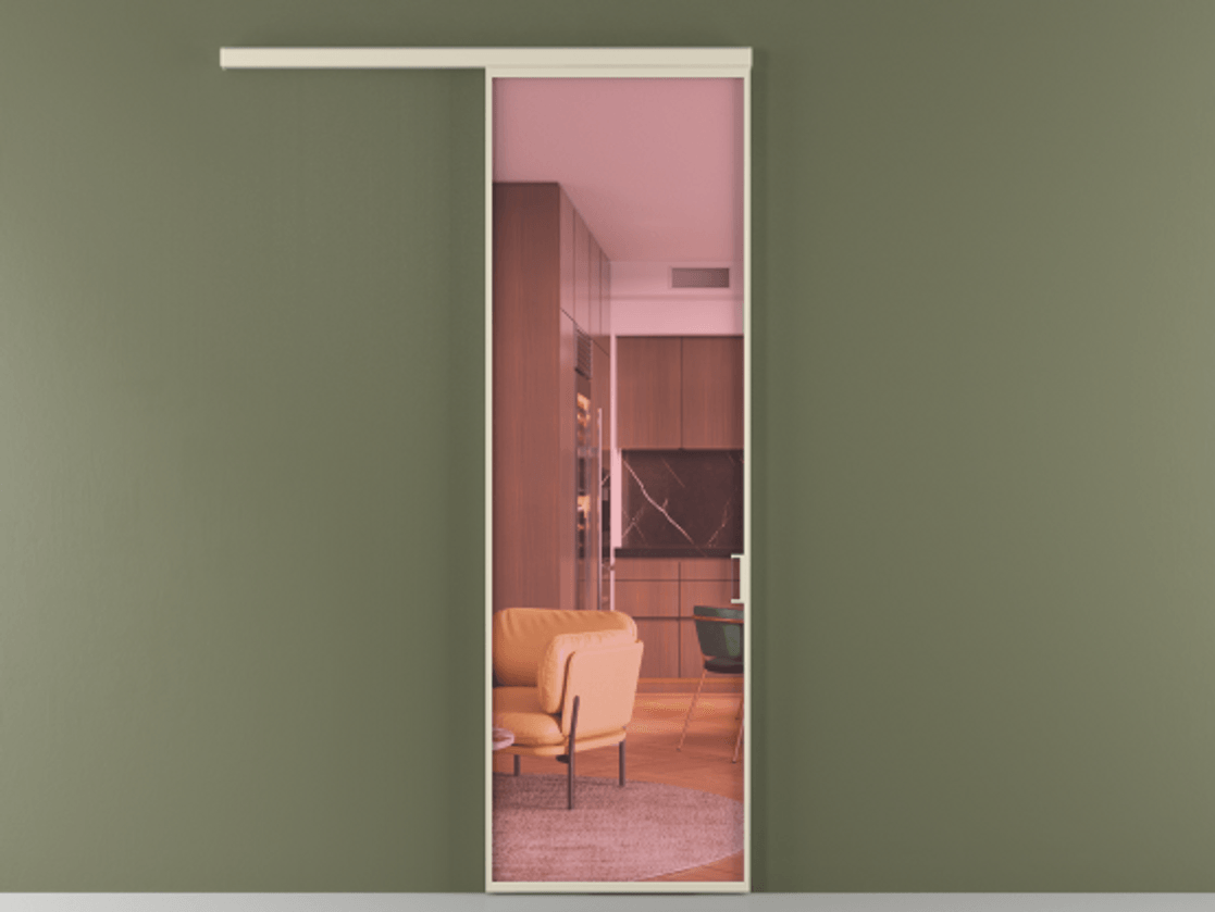 Перегородка Формато вдоль стены 1 створка АЛПР 040.01 Алюминий бежево-серый Прозрачное розовое стекло, триплекс Цена 98275 ₽  | Volhovec