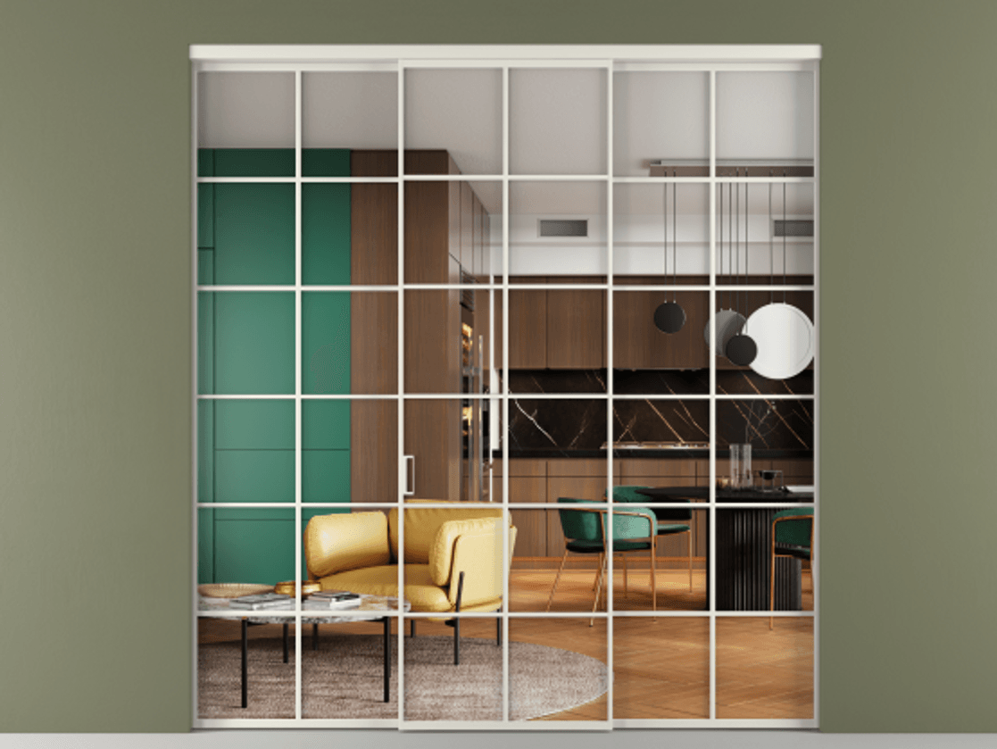 Перегородка Формато внутри проёма 3 створки АЛПР 040.05 Алюминий Белый Прозрачное стекло "Кристал Вижн", калёное Цена 327800 ₽ | Volhovec