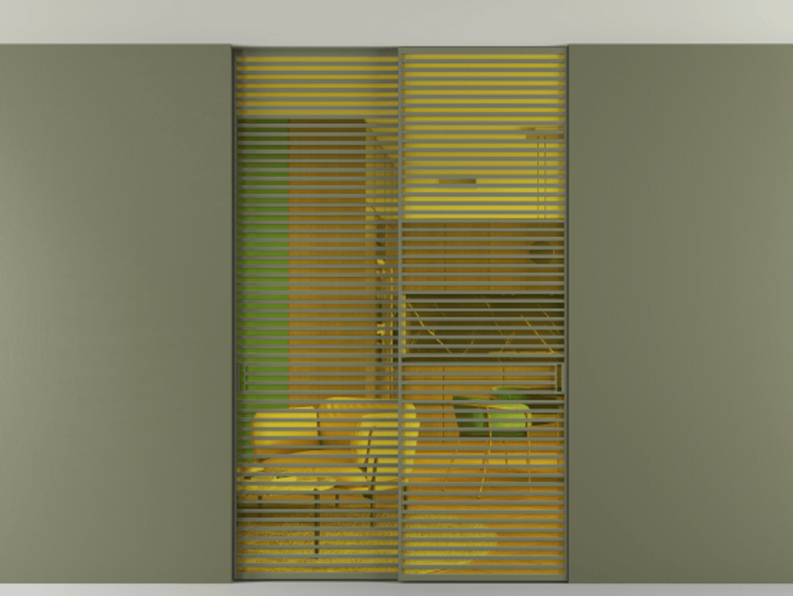 Перегородка Formato внутри проёма скрытое крепление в потолок 2 створки АЛПР 040.07 Алюминий оливковый тёмный Прозрачное жёлтое стекло, триплекс Цена 428956 ₽ | Volhovec