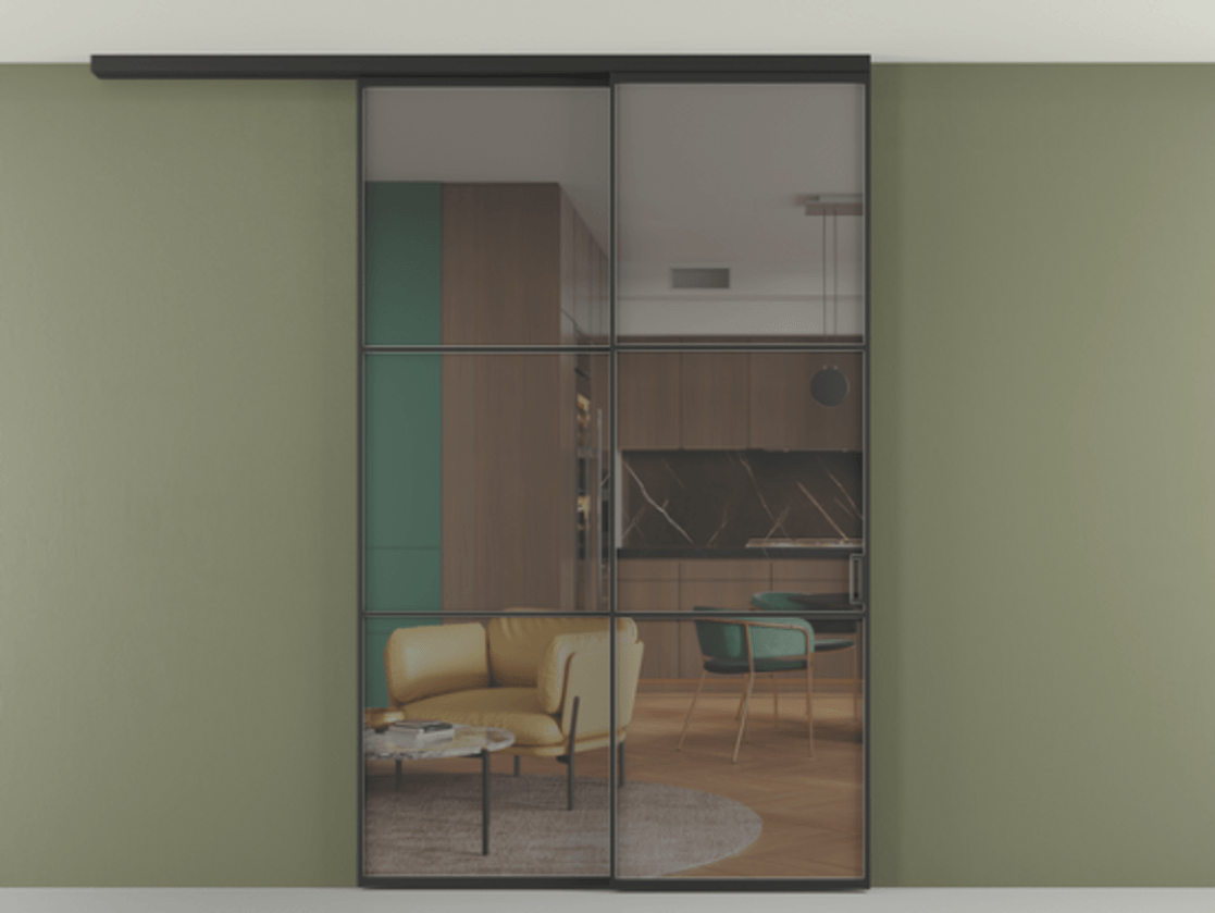 Перегородка Formato вдоль стены на потолок телескопик синхро 2 АЛПР 040.03 Алюминий Черный Прозрачное серое стекло, триплекс, 6 мм. Скрытый короб ЧЕР Цена 249524 ₽ 1. Полотно 2 шт.  (800/2100 мм)
2. Комплект установки раздвижной системы
3. Базовый комплект фурнитуры
4.Ручка RONDO
. Фабрика дверей Волховец 8 (800) 551 43 19  Перегородка Formato вдоль стены на потолок телескопик синхро 2 АЛПР 040.03 Алюминий Черный Прозрачное серое стекло, триплекс, 6 мм Цена 249524 ₽ | Volhovec