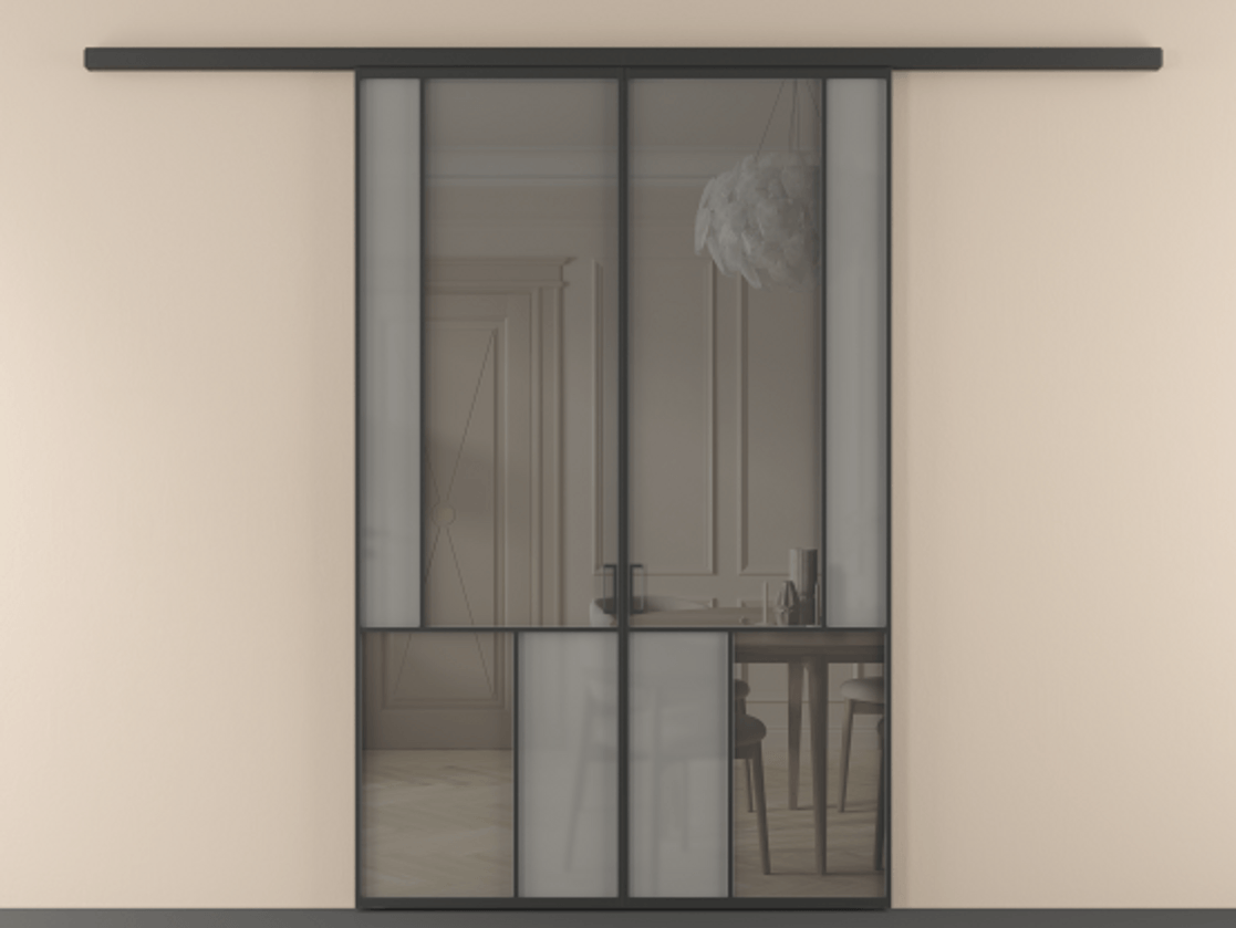 Перегородка Mosaic вдоль стены 2 створки АЛПР 041.21 Алюминий Черный Сатинированное серое стекло, триплекс, 6 мм + Прозрачное серое стекло, триплекс. Скрытый короб ЧЕР Цена 254080 ₽ . Фабрика дверей Волховец 8 (800) 551 43 19 Перегородка Mosaic вдоль стены 2 створки АЛПР 041.21 Алюминий Черный Сатинированное серое стекло, триплекс, 6 мм + Прозрачное серое стекло, триплекс Цена 254080 ₽ | Volhovec