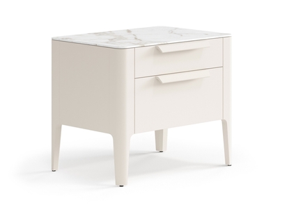 Мебель Тумба прикроватная Piega 2 ящика. Цвет Матовый бежево-серый. Материал Гладкая эмаль. Коллекция Тумба прикроватная Piega 2 ящика. Картинка.