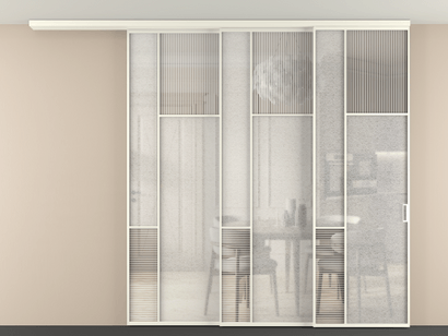 Алюминевая перегородка vdt3_5_АЖМ_DUNE+LED_new. Цвет Алюминий жемчужный. Материал Алюминий в эмали. Коллекция Перегородка Mosaic вдоль стены телескопик синхро 3. Картинка.