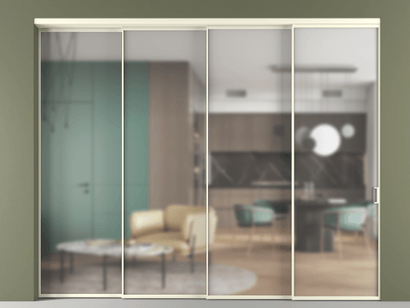 Алюминевая перегородка АЛПР 040.01_АМБ_Matelux Crystalvision_new. Цвет Алюминий молочно-белый. Материал Алюминий в эмали. Коллекция Перегородка Formato внутри проёма телескопик синхро 3. Картинка.