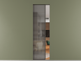 Алюминевая перегородка АЛПР 040.077 ААН Matelux Crystalvision. Цвет Алюминий антрацит. Материал Алюминий в эмали. Коллекция Перегородка Formato скрытый пенал одностворчатая. Картинка.