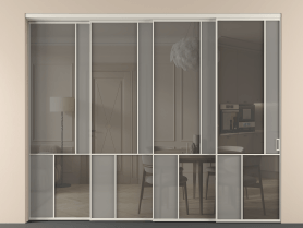 Алюминевая перегородка vntl4_1_АОС_Серый сатин триплекс+Серый триплекс_new. Цвет Алюминий облачно-серый. Материал Алюминий в эмали. Коллекция Перегородка Mosaic внутри проёма телескопик синхро 3. Картинка.