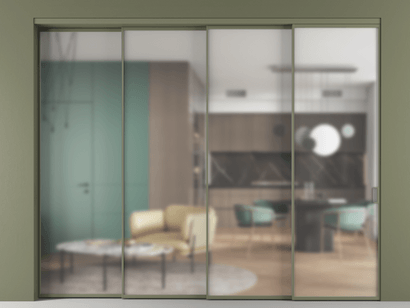 Алюминевая перегородка АЛПР 040.01_АОТ_Matelux Crystalvision_new. Цвет Алюминий оливковый тёмный. Материал Алюминий в эмали. Коллекция Перегородка Formato внутри проёма телескопик синхро 3. Картинка.