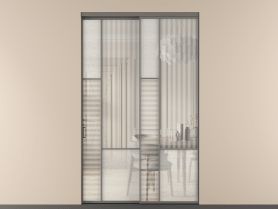 Алюминевая перегородка vnt2_6_АКЛС_DUNE+LED_new. Цвет Алюминий классический серый. Материал Алюминий в эмали. Коллекция Перегородка Mosaic внутри проёма двустворчатая. Картинка.