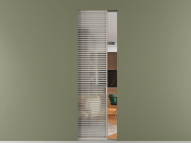 Алюминевая перегородка АЛПР 040.077 МСБЖ Matelux Crystalvision. Цвет Алюминий светло-бежевый. Материал Алюминий в эмали. Коллекция Перегородка Formato скрытый пенал одностворчатая. Картинка.