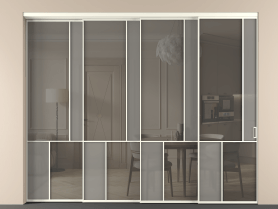 Алюминевая перегородка vntl4_1_АЖМ_Серый сатин триплекс+Серый триплекс_new. Цвет Алюминий жемчужный. Материал Алюминий в эмали. Коллекция Перегородка Mosaic внутри проёма телескопик синхро 3. Картинка.