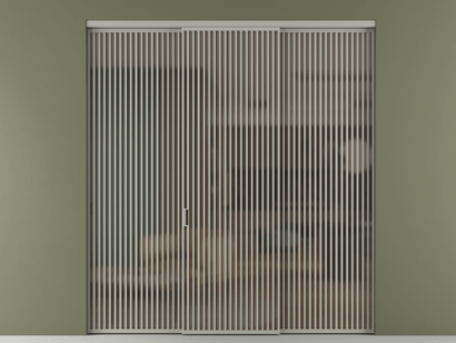 Алюминевая перегородка АЛПР 040.06_АНСР_Бронза сатин триплекс_new. Цвет Алюминий нейтральный серый. Материал Алюминий в эмали. Коллекция Перегородка Formato внутри проёма трёхстворчатая. Картинка.