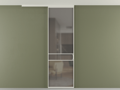 Алюминевая перегородка pv1_02 Серый сатин матовое БЕЛ. Цвет Алюминий Белый. Материал Алюминий. Коллекция Перегородка Formato вдоль стены на потолок одностворчатая. Картинка.