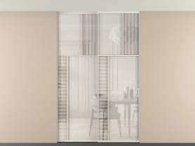 Алюминевая перегородка vntp2_4 БЕЛ. Цвет Алюминий Белый. Материал Алюминий. Коллекция Перегородка Mosaic внутри проёма двустворчатая со скрытым креплением в потолок. Картинка.