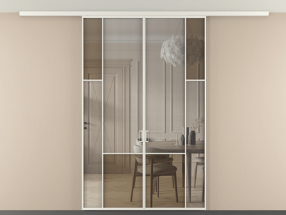 Алюминевая перегородка vdp2_6 БЕЛ. Цвет Алюминий Белый. Материал Алюминий. Коллекция Перегородка Mosaic вдоль стены на потолок двустворчатая. Картинка.