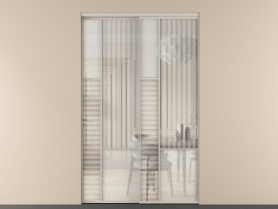 Алюминевая перегородка vnt2_6_АСБЖ_DUNE+LED_new. Цвет Алюминий светло-бежевый. Материал Алюминий в эмали. Коллекция Перегородка Mosaic внутри проёма двустворчатая. Картинка.