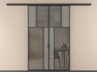 Алюминевая перегородка vd2_2 ЧЕР. Цвет Алюминий Черный. Материал Алюминий. Коллекция Перегородка Mosaic вдоль стены двустворчатая. Картинка.