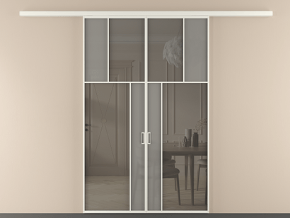 Алюминевая перегородка vd2_2 БЕЛ. Цвет Алюминий Белый. Материал Алюминий. Коллекция Перегородка Mosaic вдоль стены двустворчатая. Картинка.