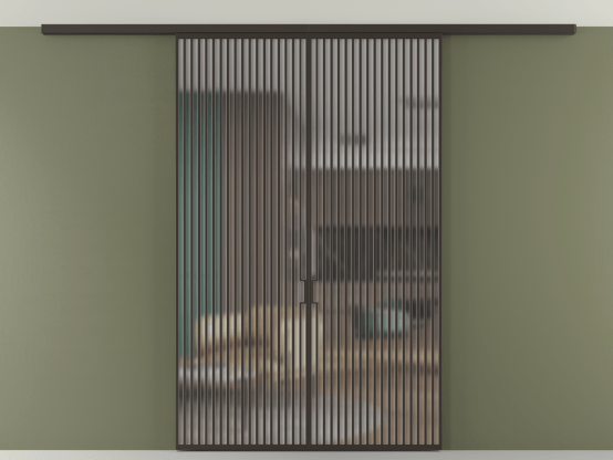 Алюминевая перегородка АЛПР 040.06_ААН_Matelux Crystalvision_new. Цвет Алюминий антрацит. Материал Алюминий в эмали. Коллекция Перегородка Формато вдоль стены на потолок 2 створки. Картинка.