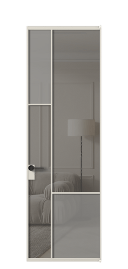 Дверь межкомнатная АЛПЛ041.13 АОС сатин матовое + Серый прозрачное. Цвет Алюминий облачно-серый. Материал Алюминий в эмали. Коллекция Мозаик. Картинка.