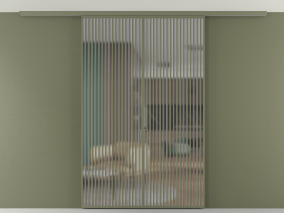 Алюминевая перегородка АЛПР 040.06_АОТ_Matelux Crystalvision_new. Цвет Алюминий оливковый тёмный. Материал Алюминий в эмали. Коллекция Перегородка Формато вдоль стены на потолок 2 створки. Картинка.