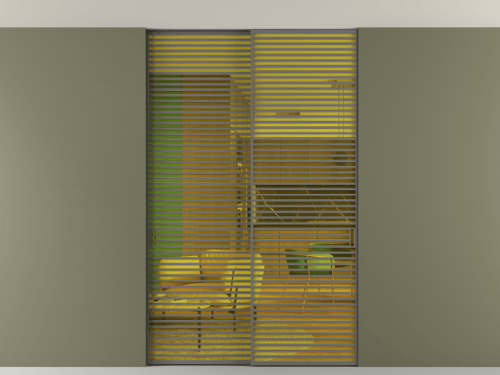 Алюминевая перегородка АЛПР 040.07_АКЛС_ПРОЗ ЖЕЛ_new. Цвет Алюминий классический серый. Материал Алюминий в эмали. Коллекция Перегородка Formato внутри проёма скрытое крепление в потолок 2 створки. Картинка.