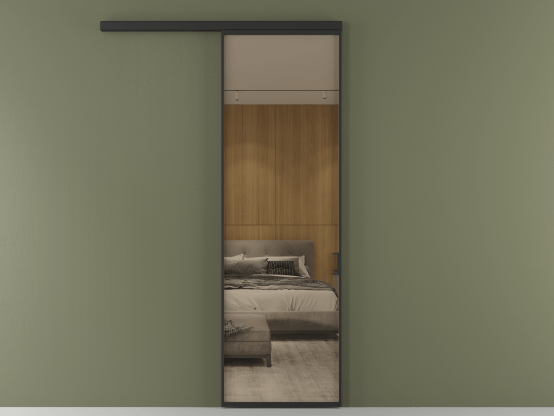 Алюминевая перегородка vd1_01 Stopsol Bronze ЧЕР. Цвет Алюминий Черный. Материал Алюминий. Коллекция Перегородка Формато вдоль стены 1 створка. Картинка.