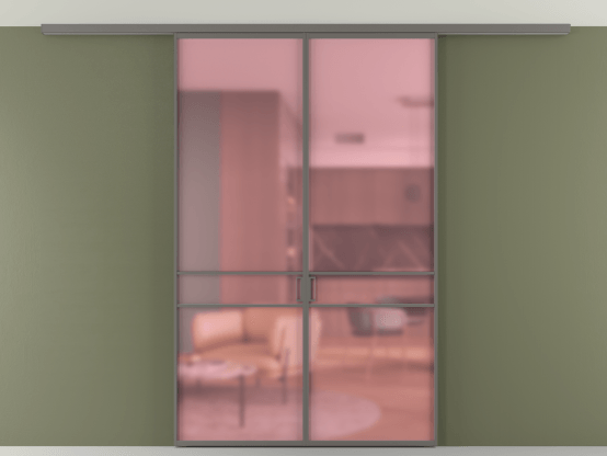 Алюминевая перегородка АЛПР 040.02_АКЛС_САТ РОЗ_new. Цвет Алюминий классический серый. Материал Алюминий в эмали. Коллекция Перегородка Formato вдоль стены на потолок 2 створки. Картинка.