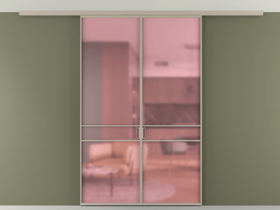 Алюминевая перегородка АЛПР 040.02_АБСК_САТ РОЗ_new. Цвет Алюминий бисквитный. Материал Алюминий в эмали. Коллекция Перегородка Formato вдоль стены на потолок 2 створки. Картинка.