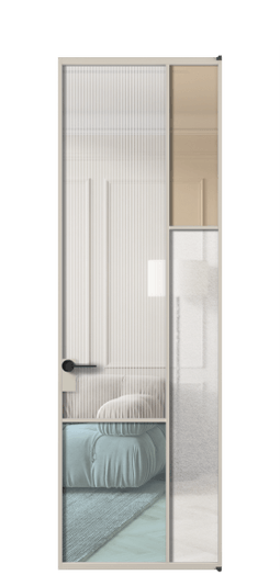 Дверь межкомнатная АЛПЛ041.12  АСБЖ 4 стекла. Цвет Алюминий светло-бежевый. Материал Алюминий в эмали. Коллекция Mosaic. Картинка.