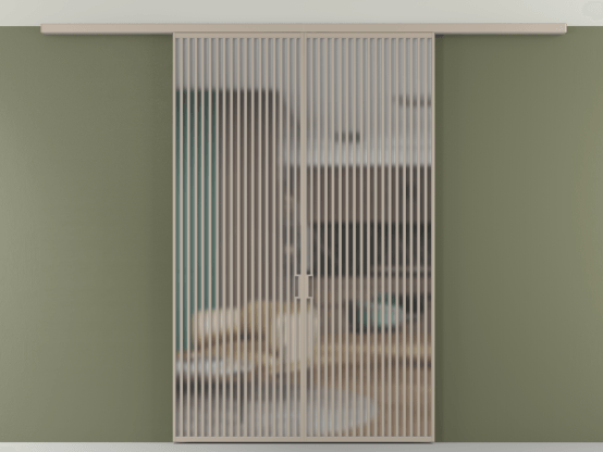 Алюминевая перегородка АЛПР 040.06_АБСК_Matelux Crystalvision_new. Цвет Алюминий бисквитный. Материал Алюминий в эмали. Коллекция Перегородка Формато вдоль стены на потолок 2 створки. Картинка.