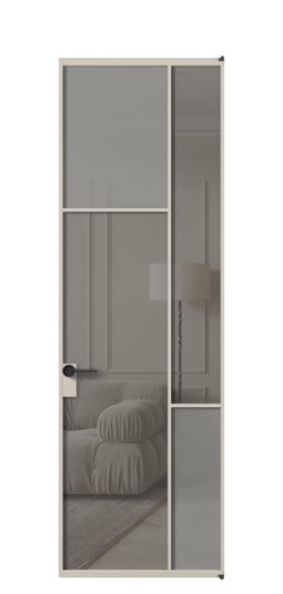 Дверь межкомнатная АЛПЛ041.10 АСБЖ Серый сатин матовое + Серый прозрачное. Цвет Алюминий светло-бежевый. Материал Алюминий в эмали. Коллекция Mosaic. Картинка.