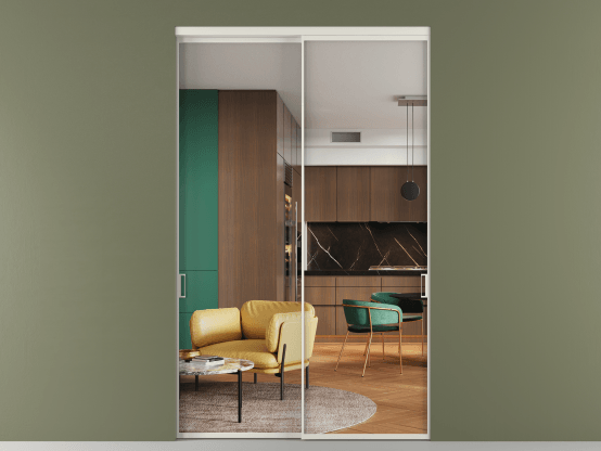 Алюминевая перегородка vn2_01 Crystalvision БЕЛ. Цвет Алюминий Белый. Материал Алюминий. Коллекция Перегородка Formato внутри проёма 2 створки. Картинка.